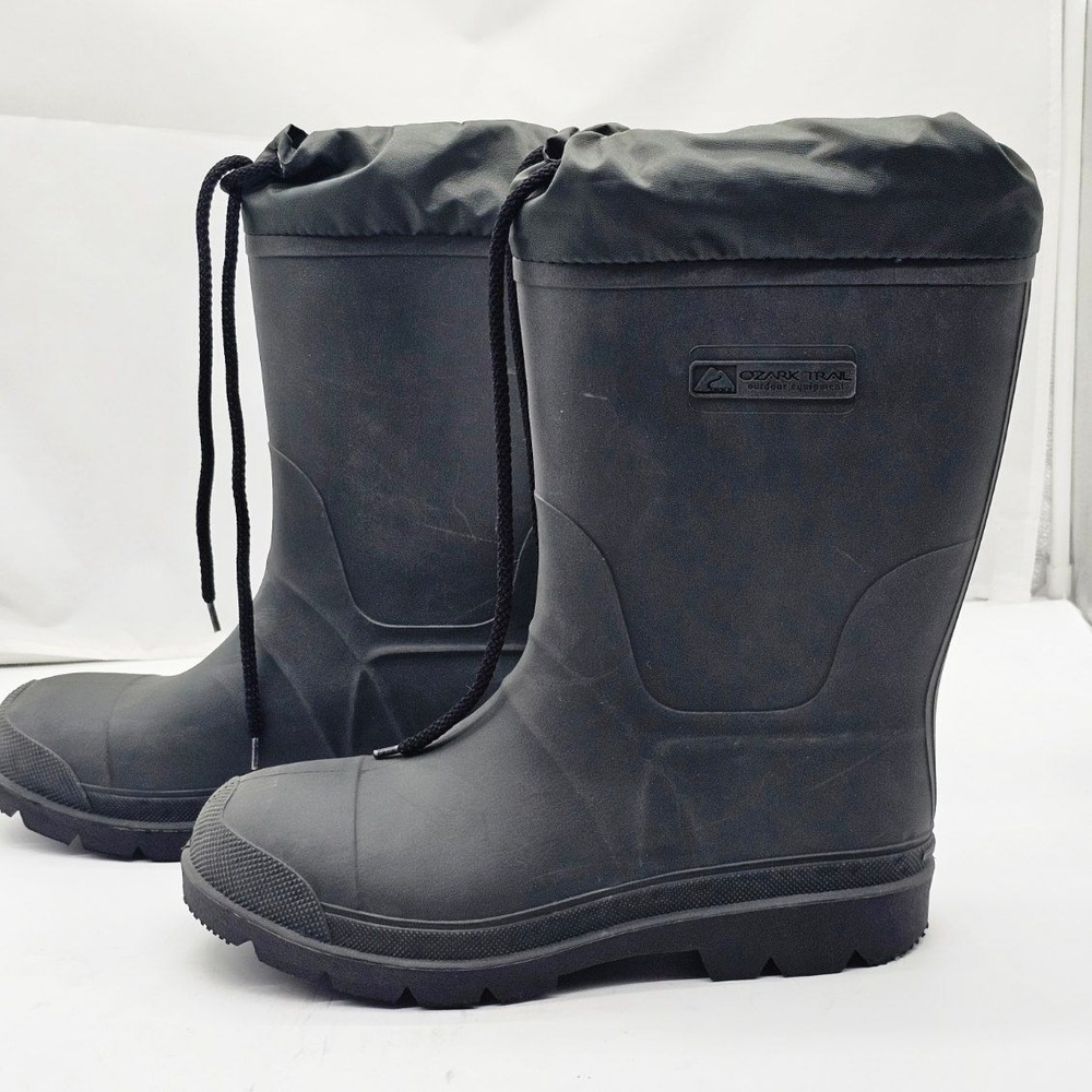 Ozark Trail Rain Boots Mens 10 Dark Green Waterproof Drawstring Lug Sole